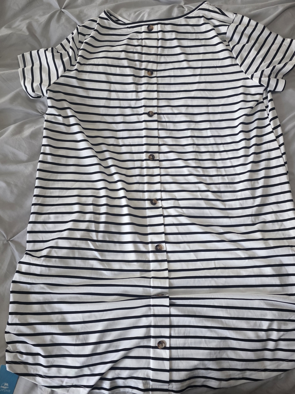Striped Button-Back Tee Dress - Navy & White - Picture 1 of 3